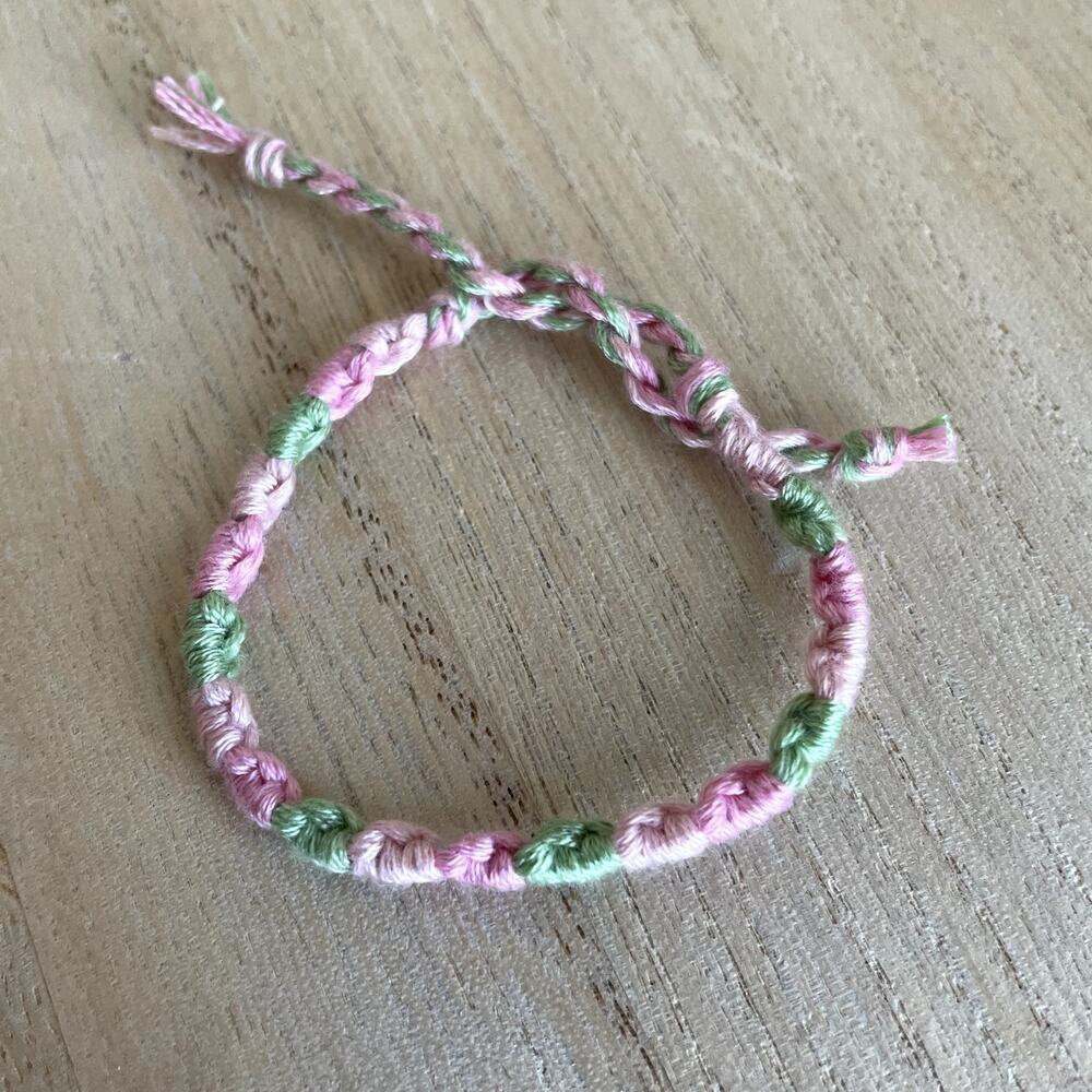 Handmade Rebel Woven Friendship Bracelet OS Pink Green Women Cotton Tie Anklet